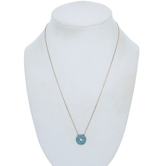 Vintage Sterling Silver Gold Tone Blue Cubic Zirconia Evil Eye Necklace 16-18" - Picture 1 of 5